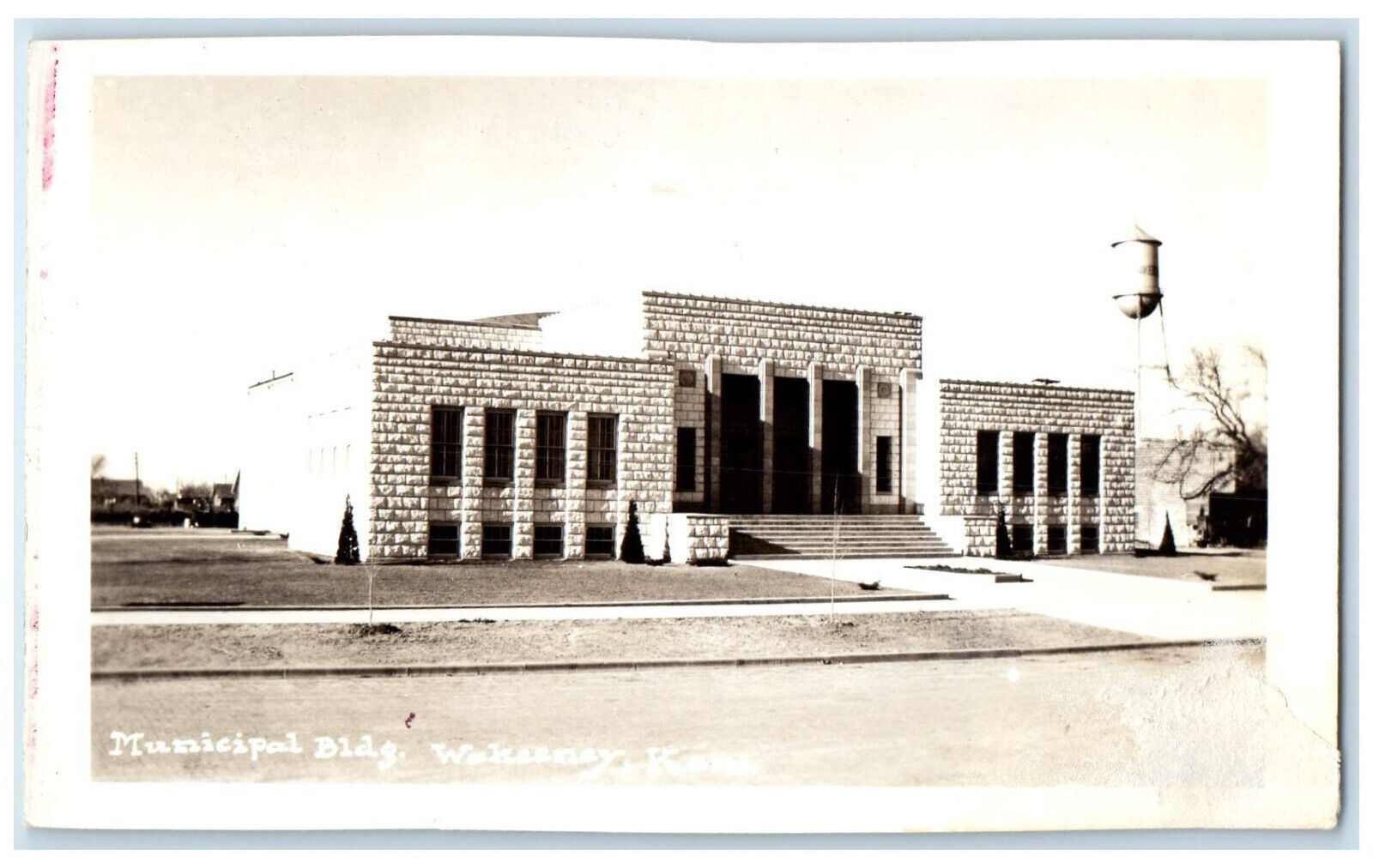 Wakeeney Kansas KS RPPC Photo Postcard Municipal Building c1940\'s Vintage