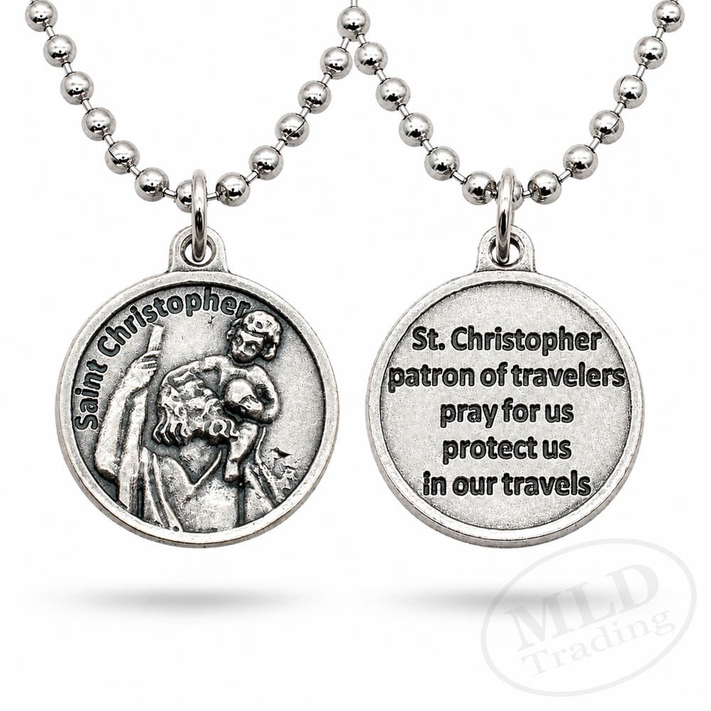 Saint St Christopher Medal Prayer Pendant Necklace Made in Italy 24