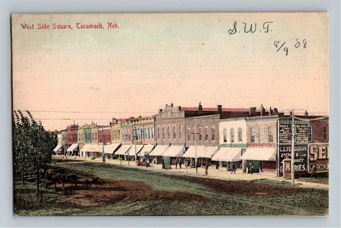 1908. TECUMSEH, NEBRASKA. WEST SIDE SQUARE. POSTCARD. SL29