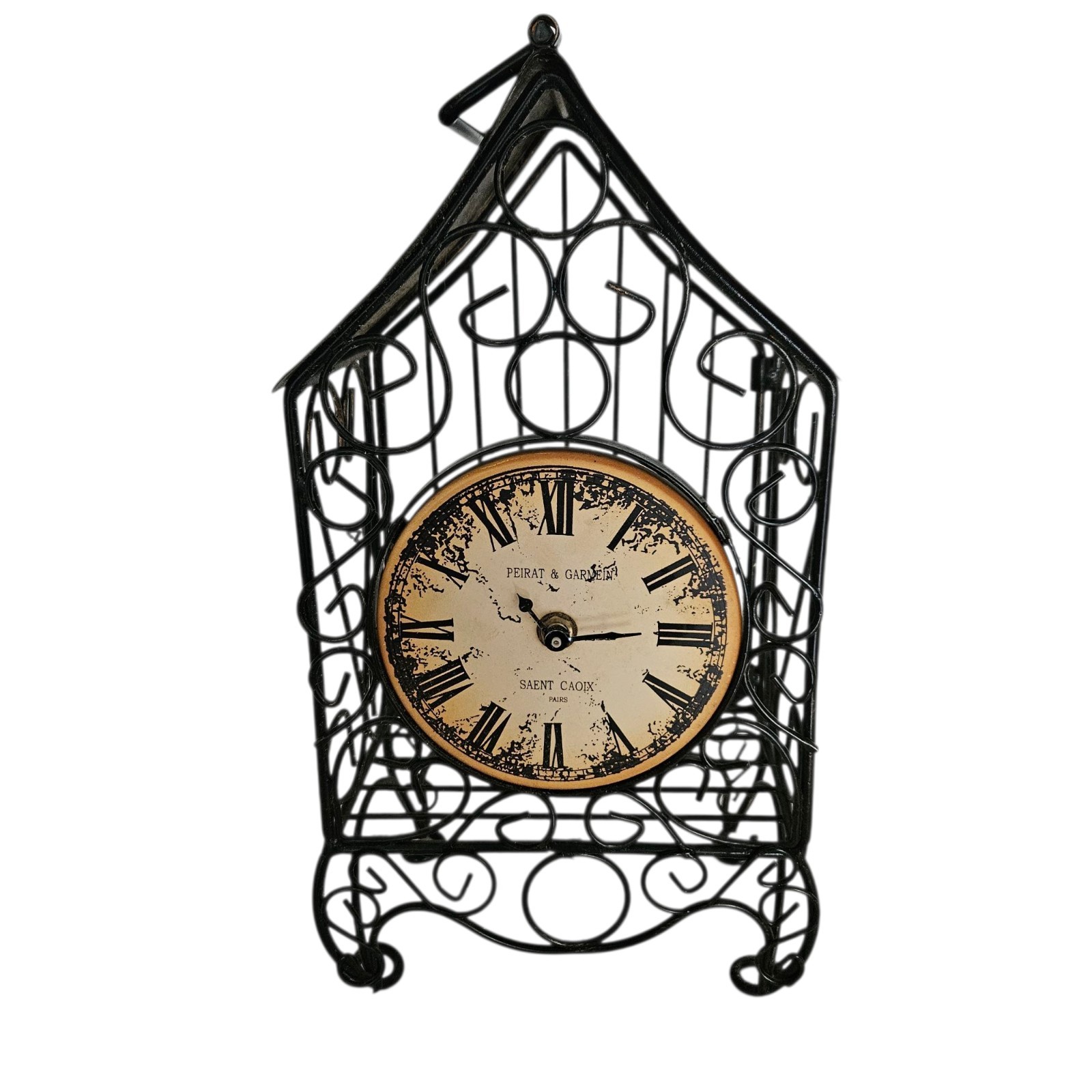 Pierat & Garein Vintage Distressed Bird Cage Clock AA Battery Working