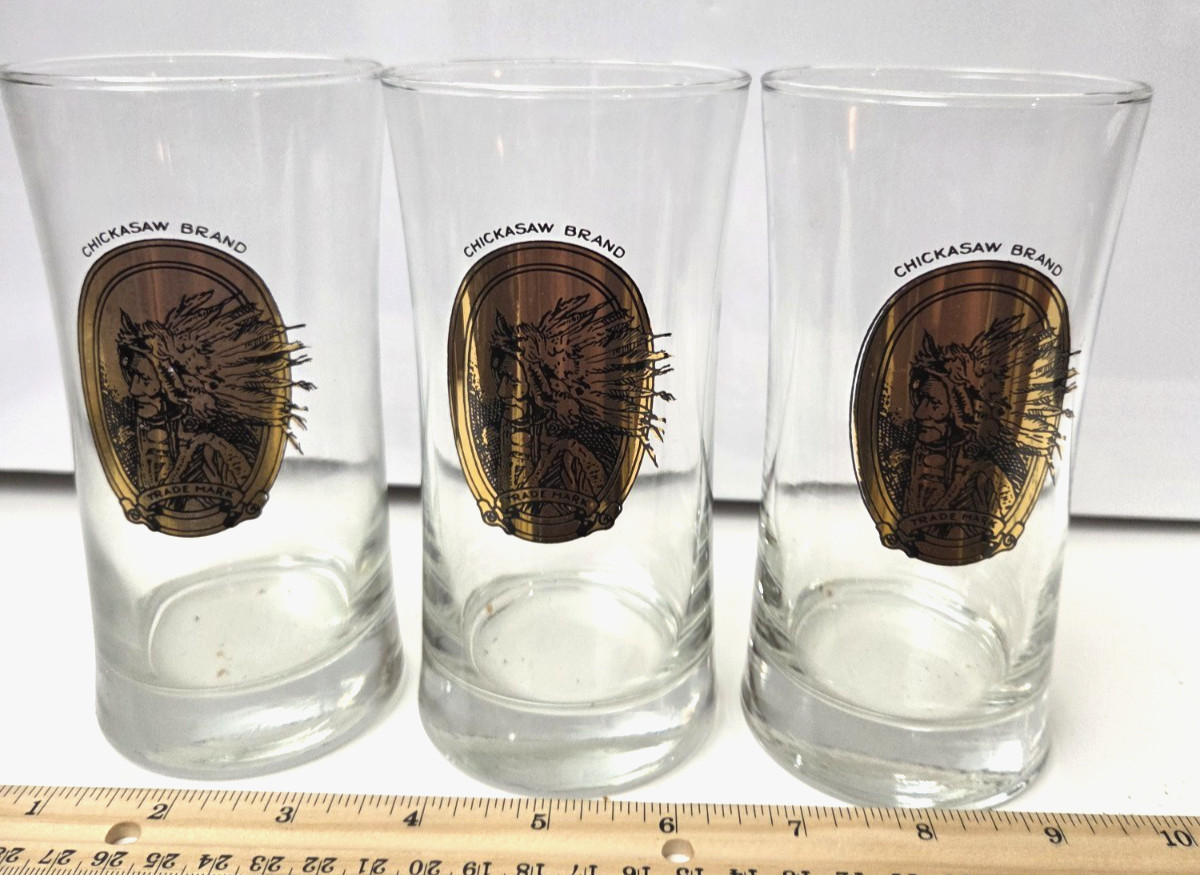 Set Of 6 Vintage Chickasaw Brand Floor Co. Advt. Flared Rim Glasses Set Of 6 Vintage Chickasaw Brand Floor Co. Advt. Flared Rim Glasses