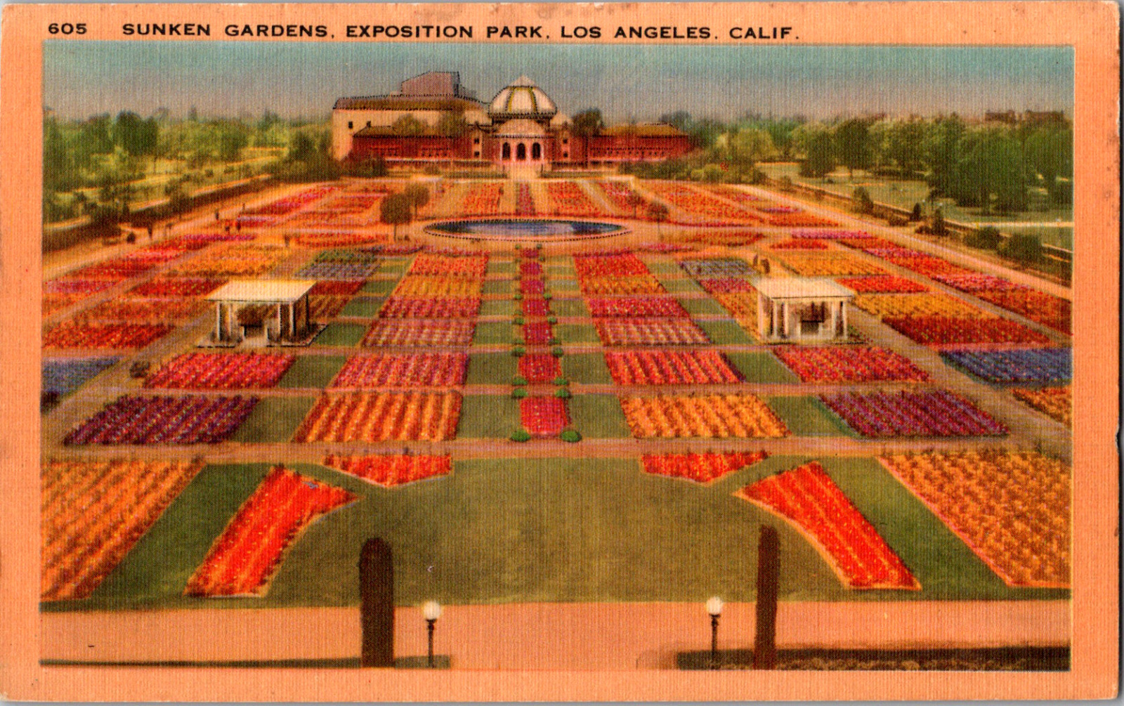 Antique C 1930's Sunken Garden Exposition Park Flowers Los Angeles CA Postcard