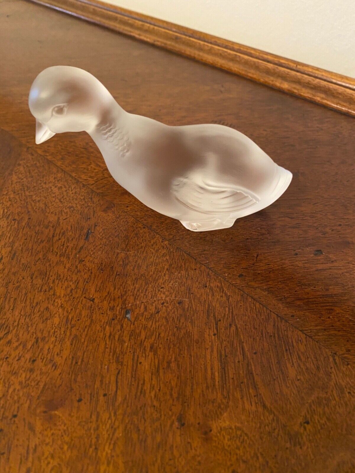VTG FRENCH BACCARAT FROSTED CRYSTAL DUCK FIGURINE PAPERWEIGHT