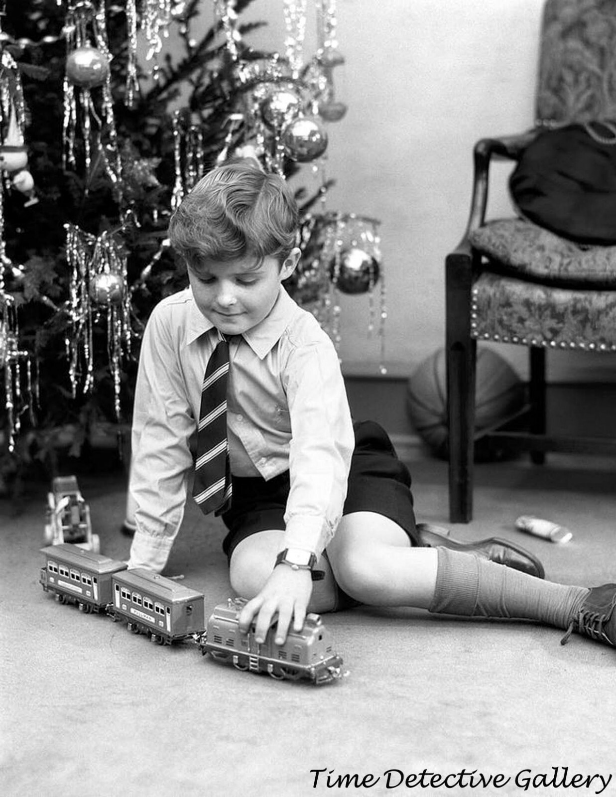 A Model Train for Christmas - circa 1930s - Vintage Photo Print