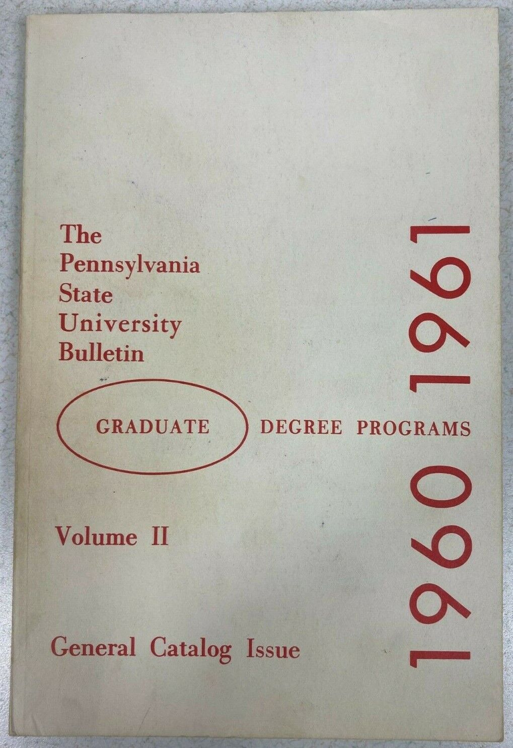 Vintage(1960) Penn State University Graduate Degree Program. General Catalog.