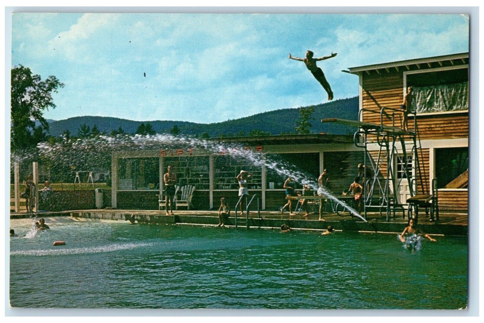 Bartlett New Hampshire NH Postcard Sky Valley Motel Pool Exterior Building c1960