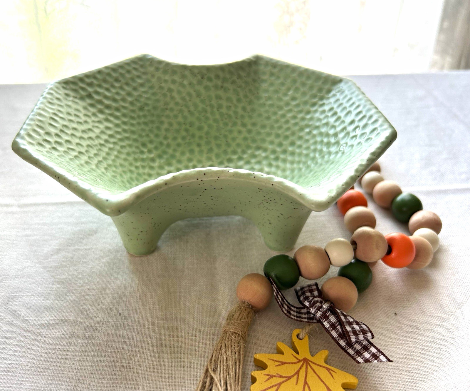 Vintage Stanford Sebring Ohio Pottery Green Pebbled Footed Planter Bowl 735F MCM