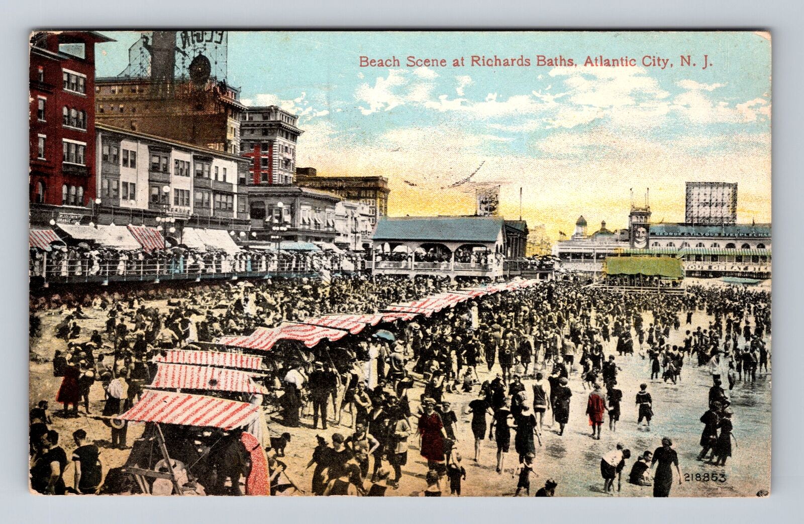 Atlantic City NJ-New Jersey Beach Scene At Richards Baths Vintage c1915 Postcard