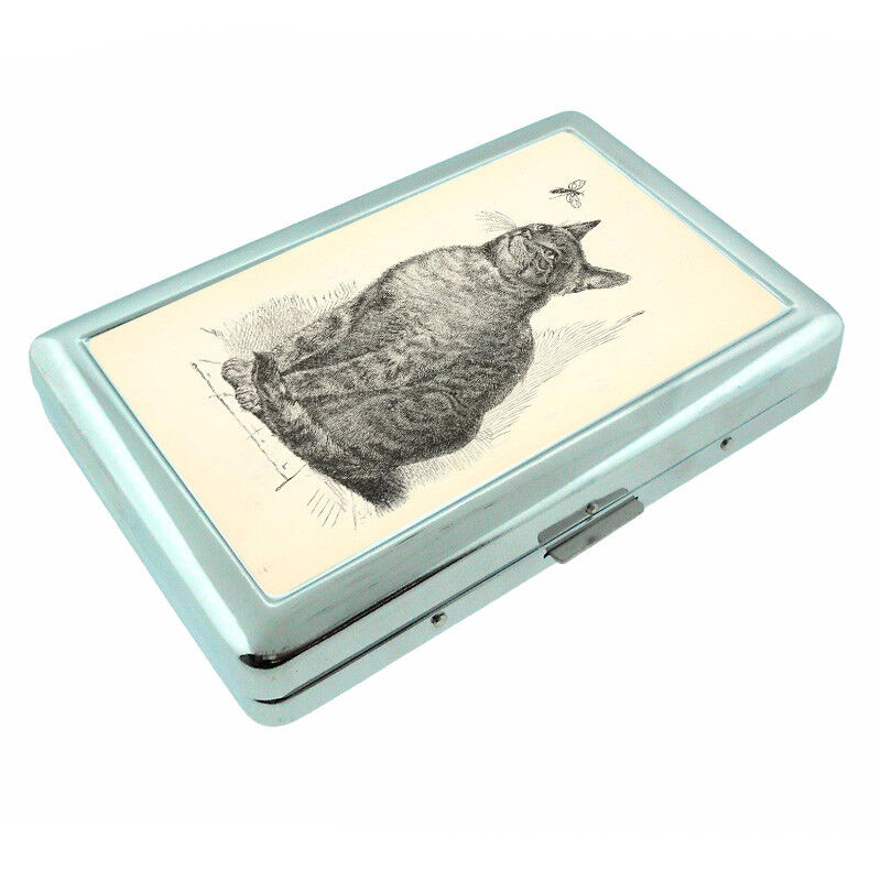 Vintage Cat Em1 Silver Metal Cigarette Case RFID Protection Wallet