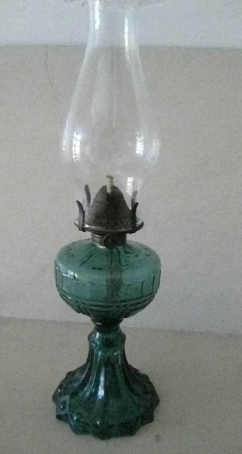 Vacuum Oil Company Blue Glass Kerosene Oil Lamp Early XX Th Century Round Font
