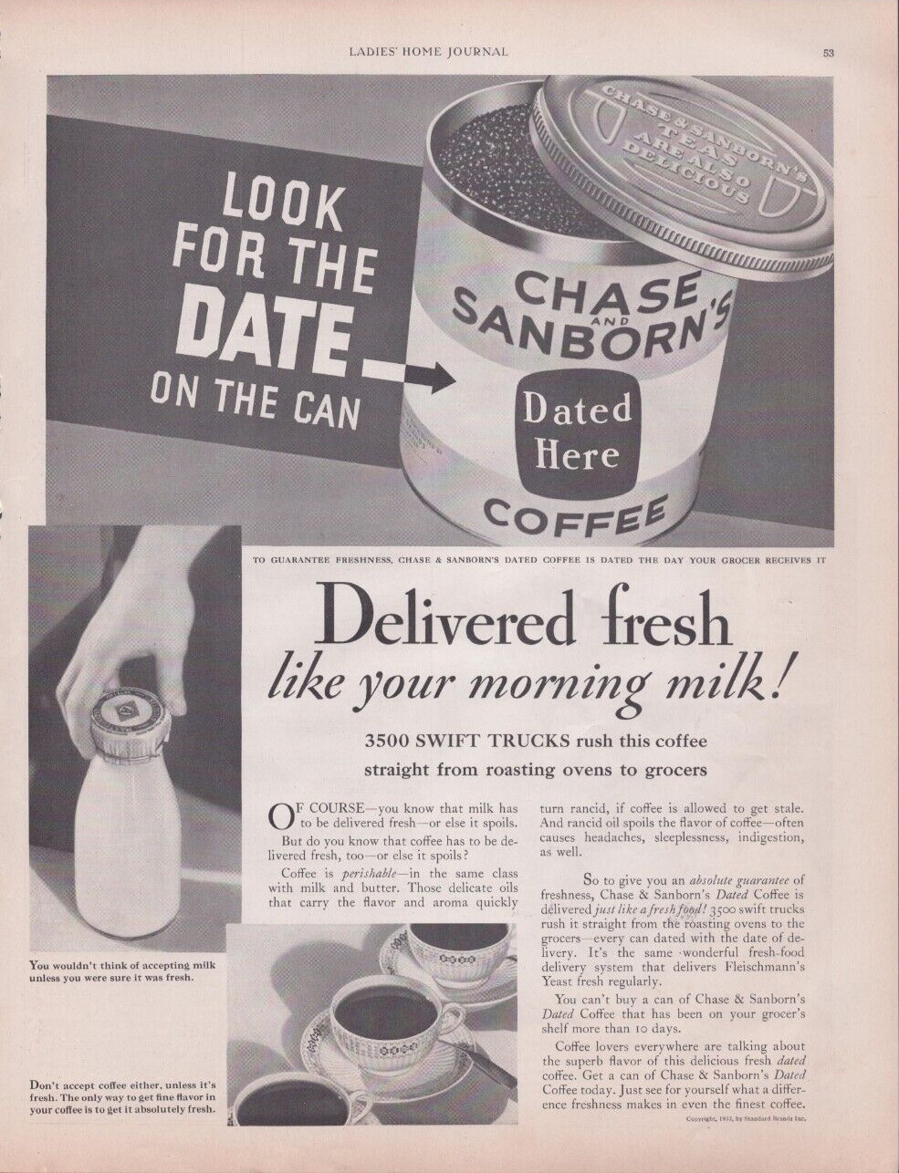 1932 Print Ad Chase & Sanborn Coffee Look for the Date on the Can Delivered