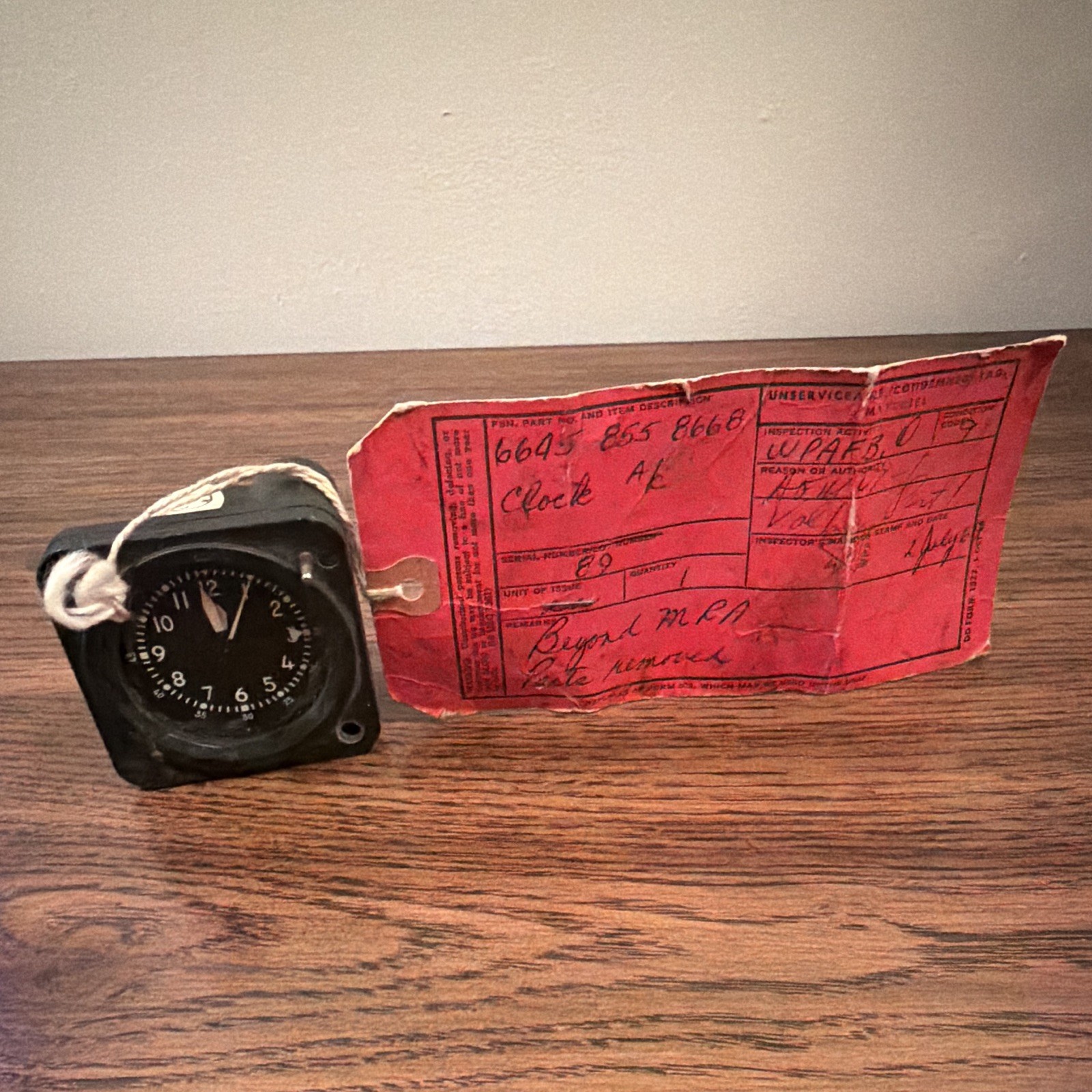 Vintage 1966 Waltham A-5U5/A Aircraft Cockpit Clock Casing & WPAFB Military Tag