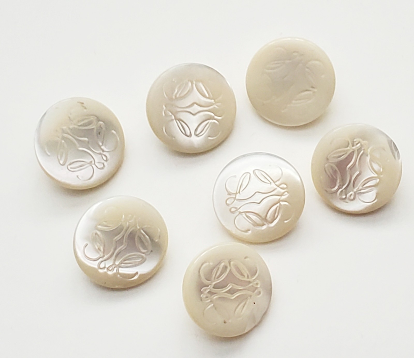 Vintage Loewe Carved MOP Anagram Logo Shank Buttons Set of 7 Replacement 1980s