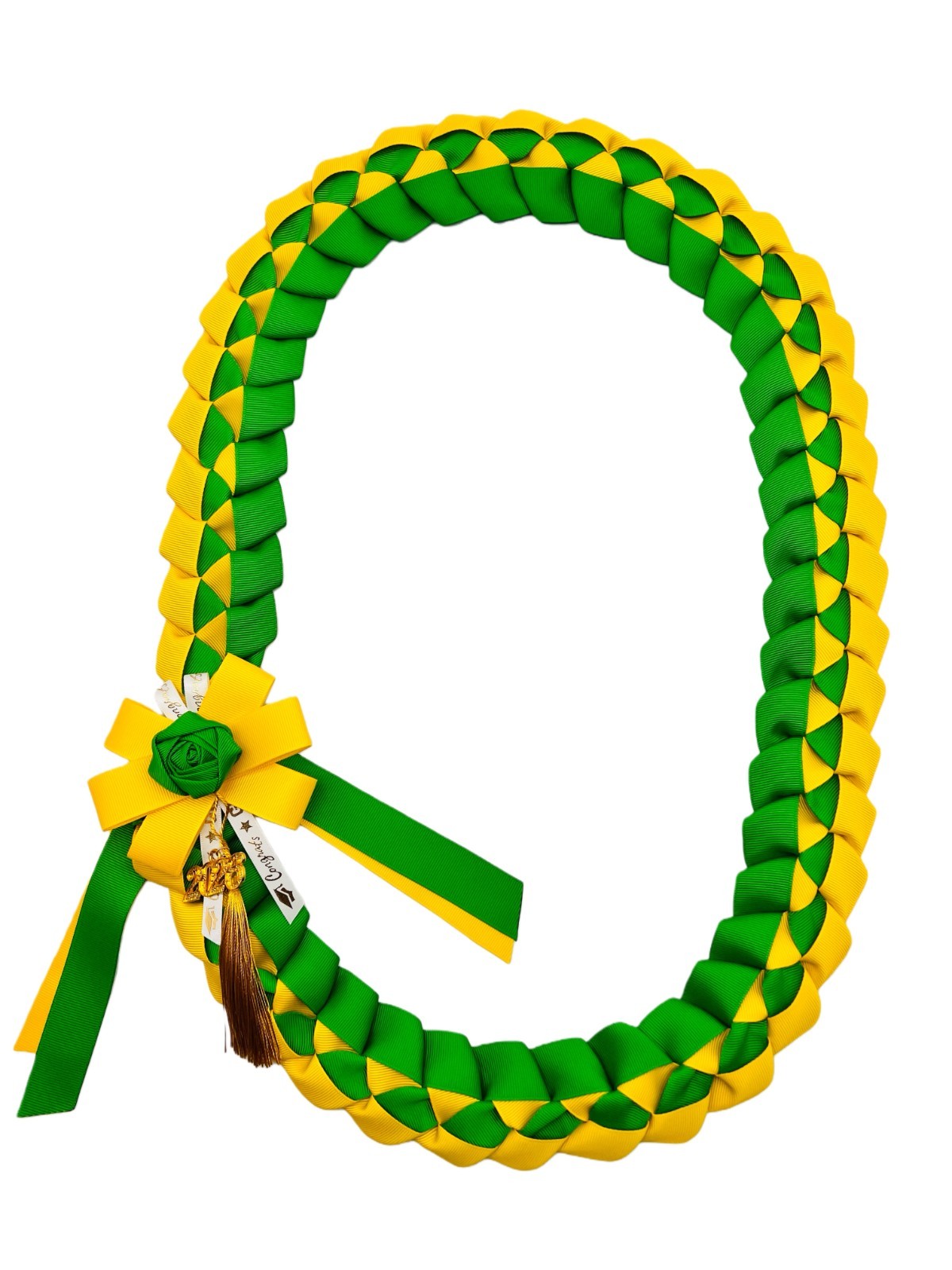IndieCraft Grosgrain 2026 Ribbon Graduation Leis-Emerald Green & daffodil