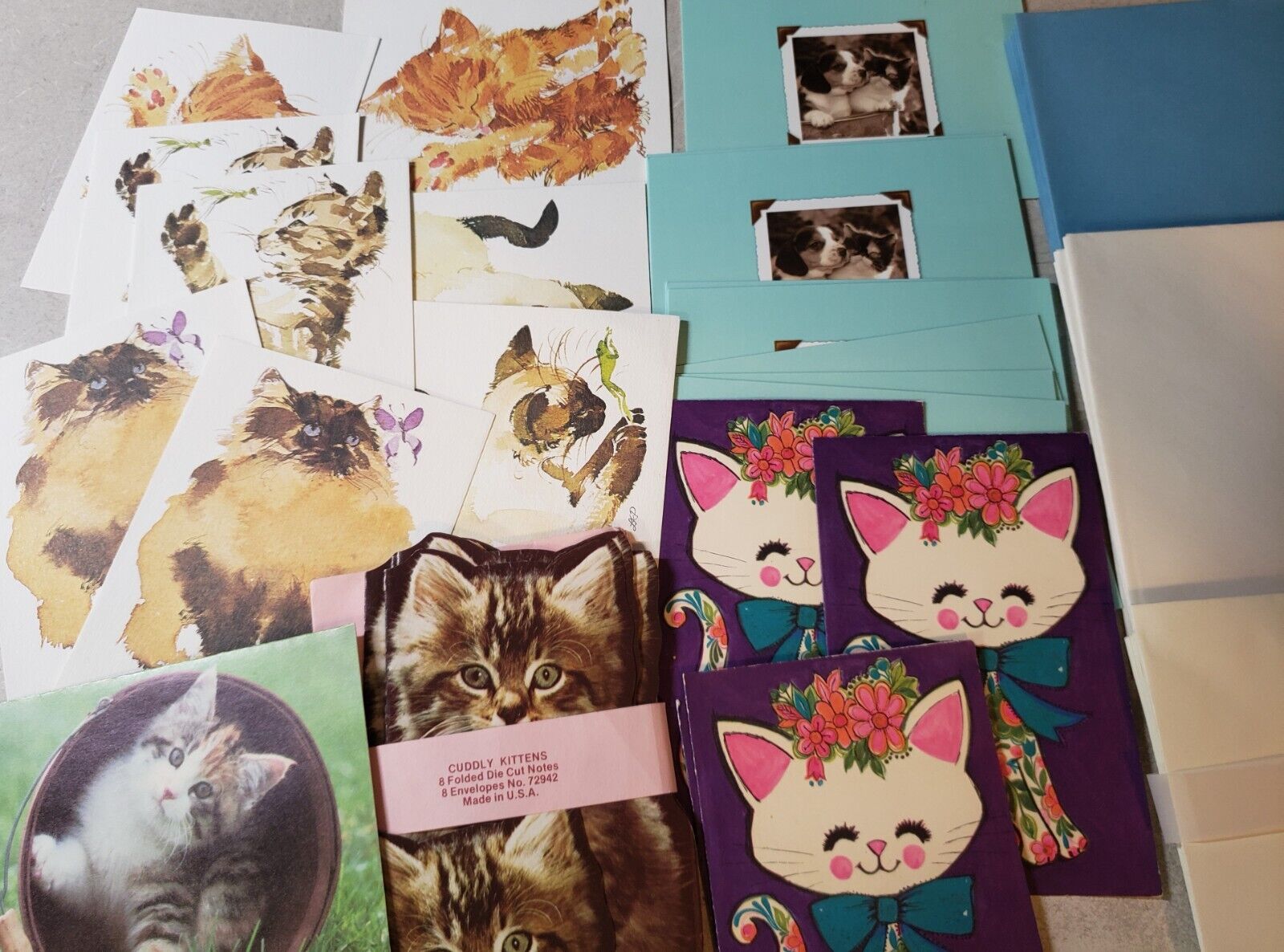 Vintage Large Lot over 50 Kitty Cat Theme Greeting Cards & Envelopes unused
