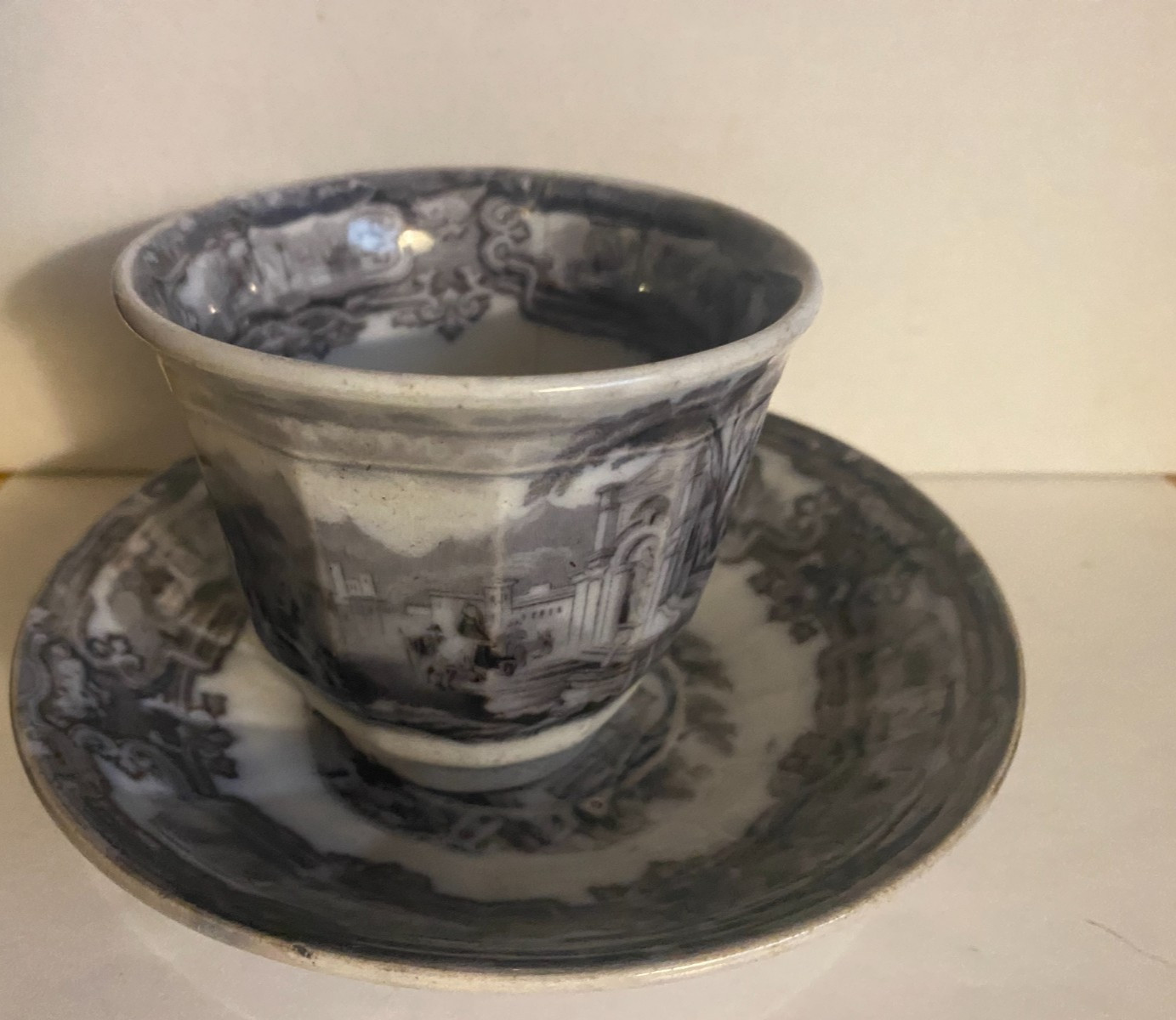 Vintage Davenport Ironstone Genoa Pattern Flow Black Tea Cup and Saucer RR
