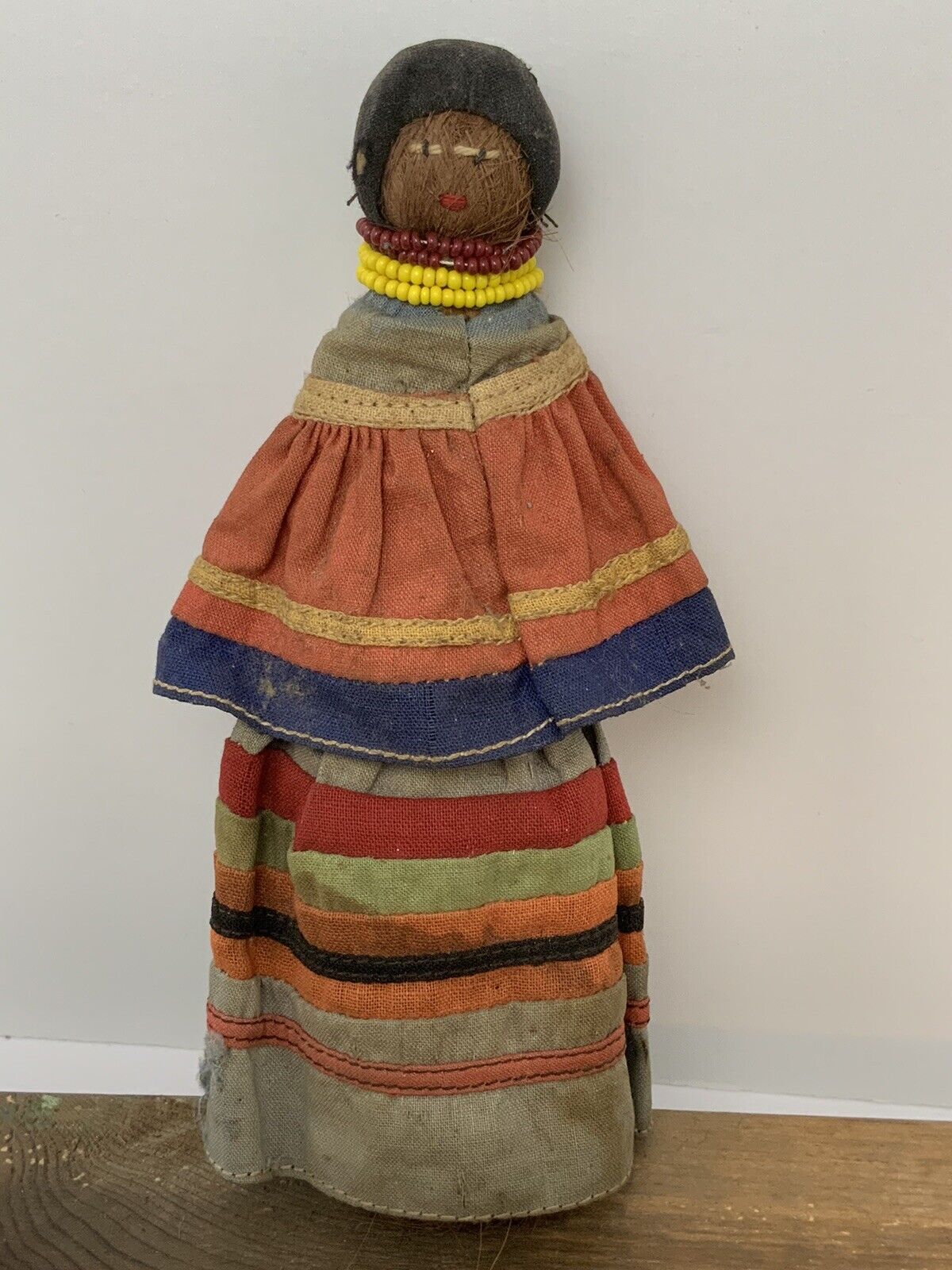 Vintage Native American Indian Seminole Doll Palmetto Fiber Colorful Cloth Dress