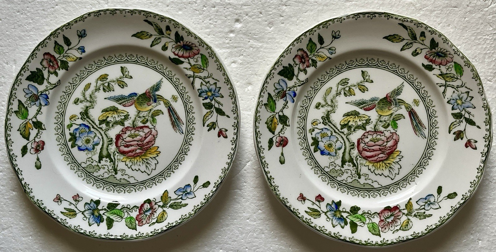Pair Of Crown Staffordshire Bird Of Paradise Bread & Butter 5.5\ Pair Of Crown Staffordshire Bird Of Paradise Bread & Butter 5.5\