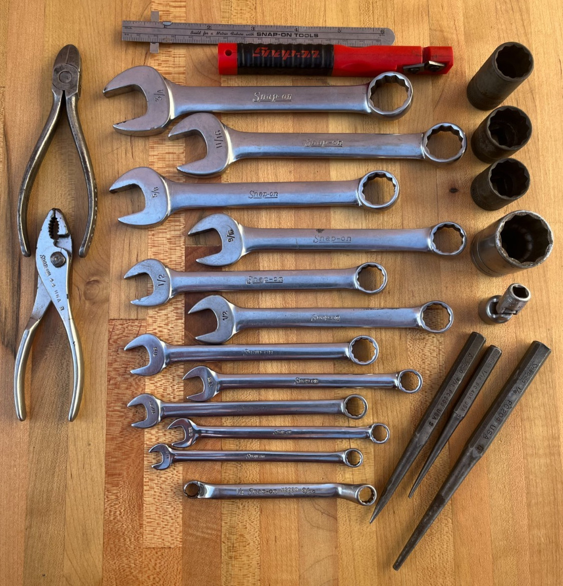 Snap-On Tools USA OEX Combination XS Box Wrenches Pliers Punches Awl Sockets Lot Snap-On Tools USA OEX Combination XS Box Wrenches Pliers Punches Awl Sockets Lot