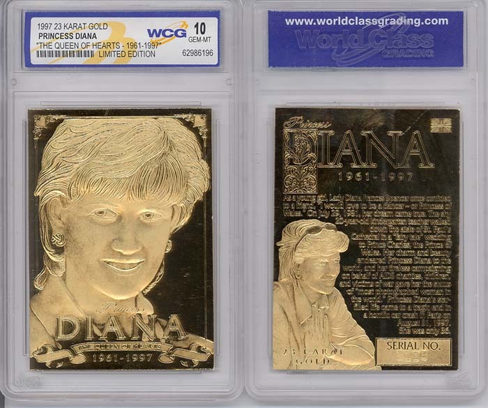 1997 PRINCESS DIANA 23K GOLD CARD SCULPTURED - GRADED GEM-MINT 10 *RARE* LIMITED 1997 PRINCESS DIANA 23K GOLD CARD SCULPTURED - GRADED GEM-MINT 10 *RARE* LIMITED