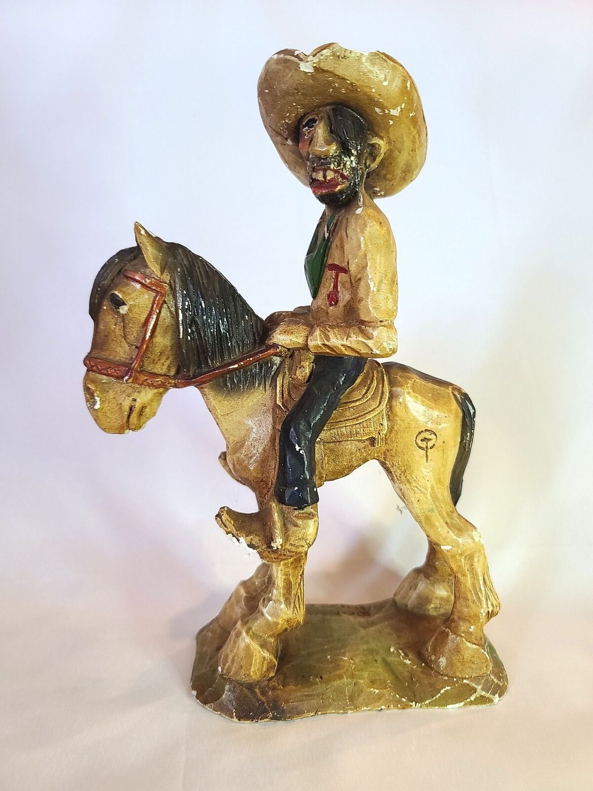 Rare Vintage H.S Andy Anderson Cowboy on Horseback Chalkware Sculpture