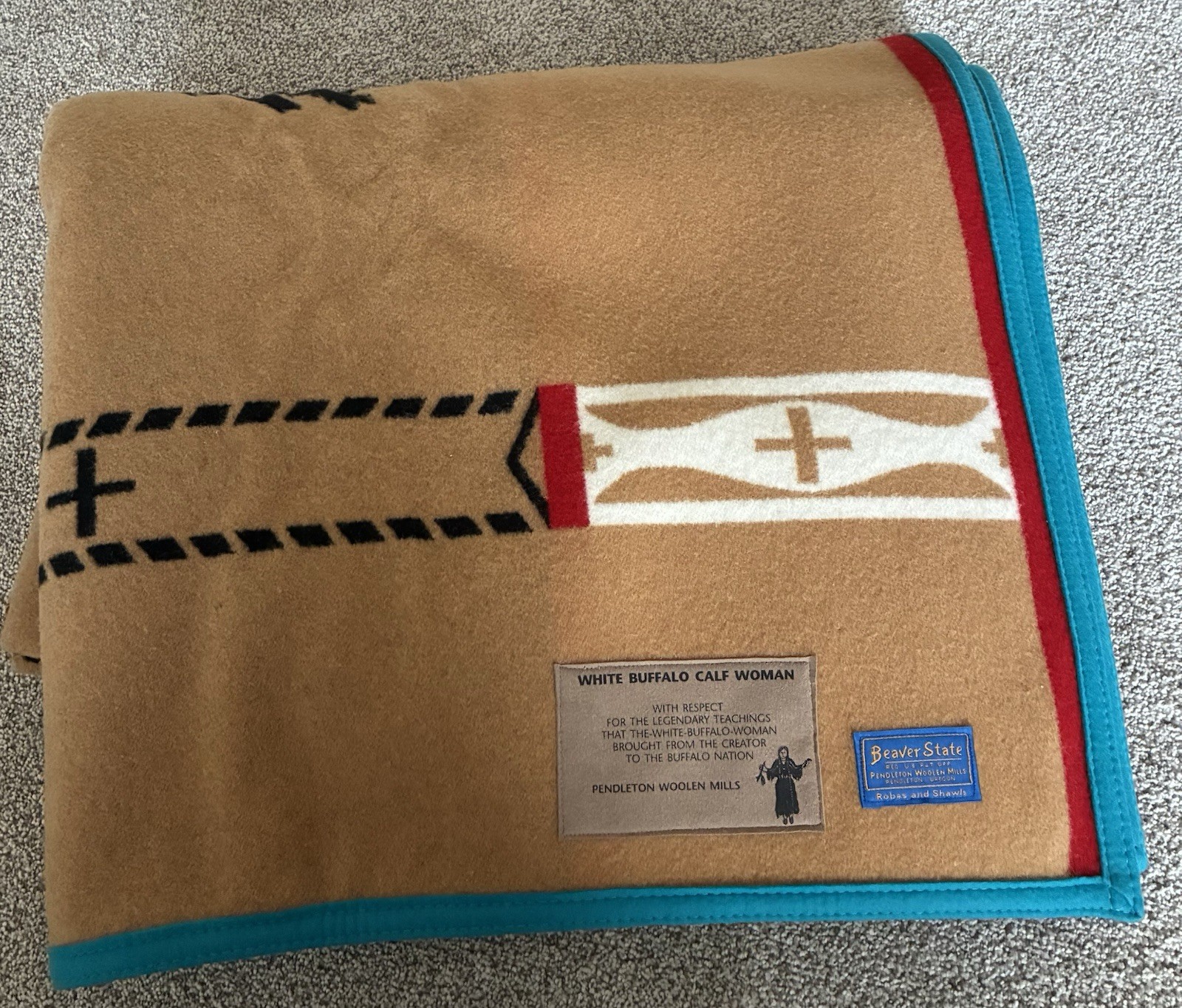 Vintage Pendleton Beaver State White Buffalo Calf Woman Wool Blanket Reversible