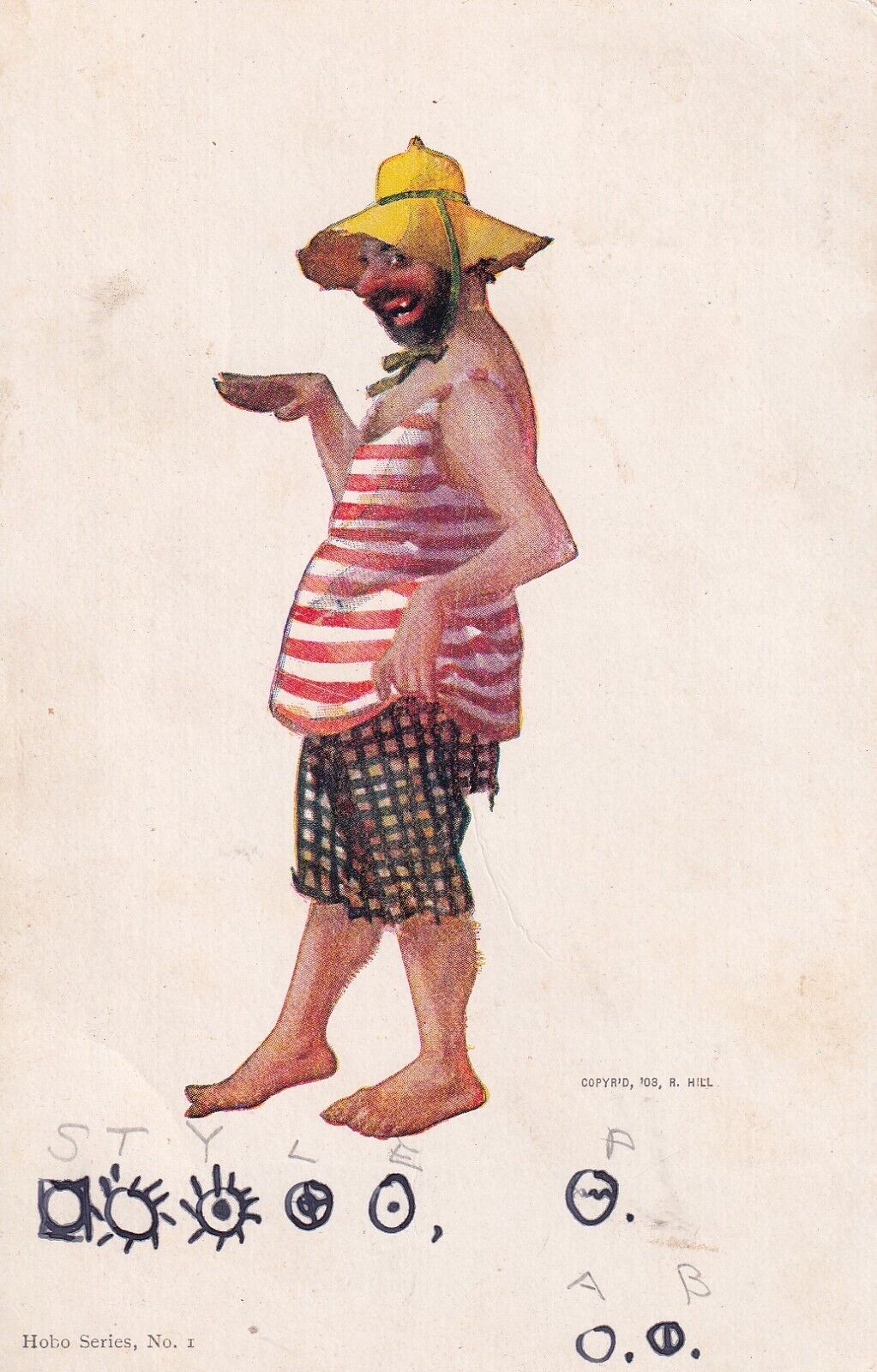 Vintage Funny Man In Old Fashioned Striped Bathing Suit Dancing 1906 Postcard