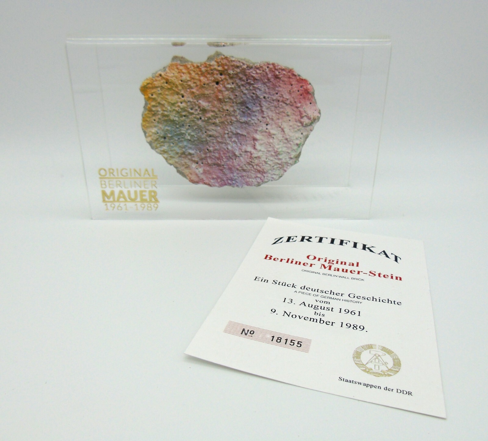 Authentic Souvenir from the Real Wall in Berlin,Germany in an Acrylic Display XL