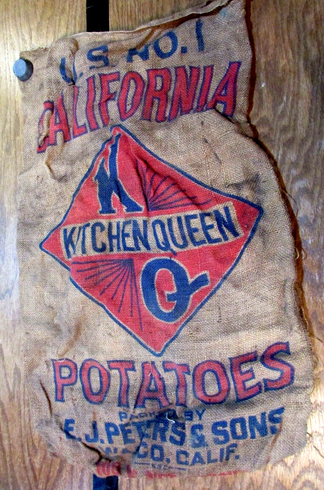 Vintage Kitchen Queen Wasco CA California Potato Sack Old 100 lb Size Burlap Bag