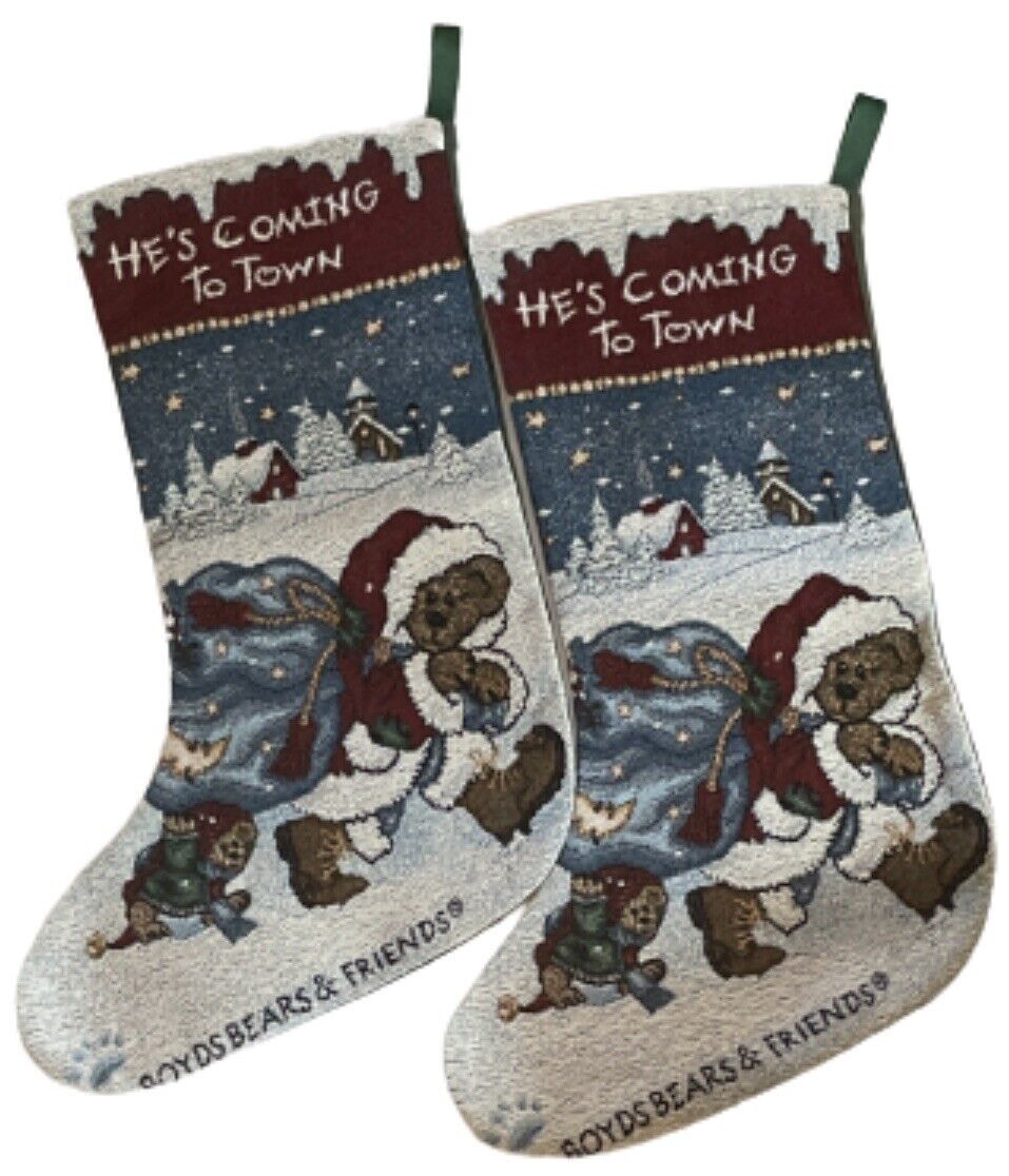 Lot (2) Boyd’s Bears & Friends “He’s Coming to Town” Holiday Christmas Stockings