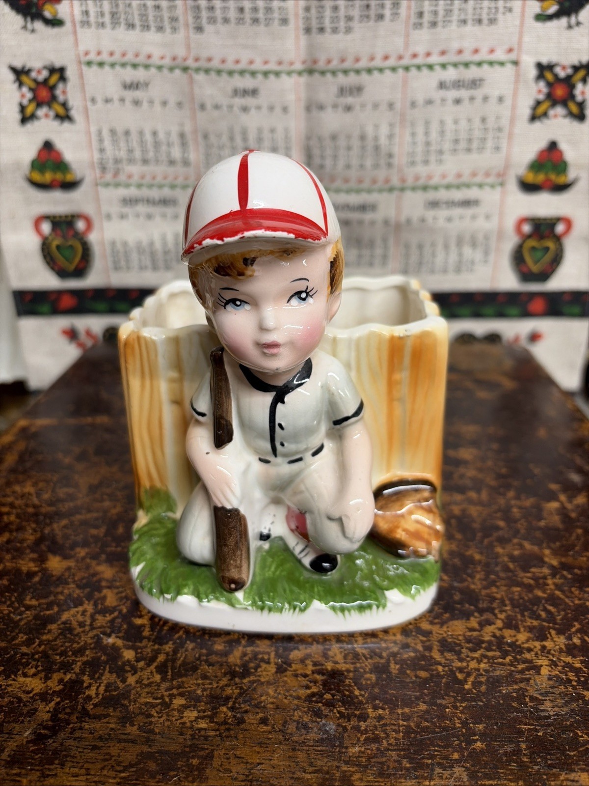 Inarco E-3787 Baseball Boy Ceramic Planter Bat Glove Japan Kitsch Vintage Inarco E-3787 Baseball Boy Ceramic Planter Bat Glove Japan Kitsch Vintage
