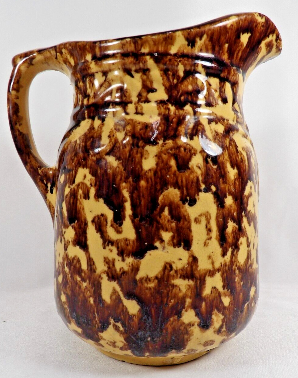 Antique Bennington Pottery Pitcher Rockingham Glaze Mottled Brown