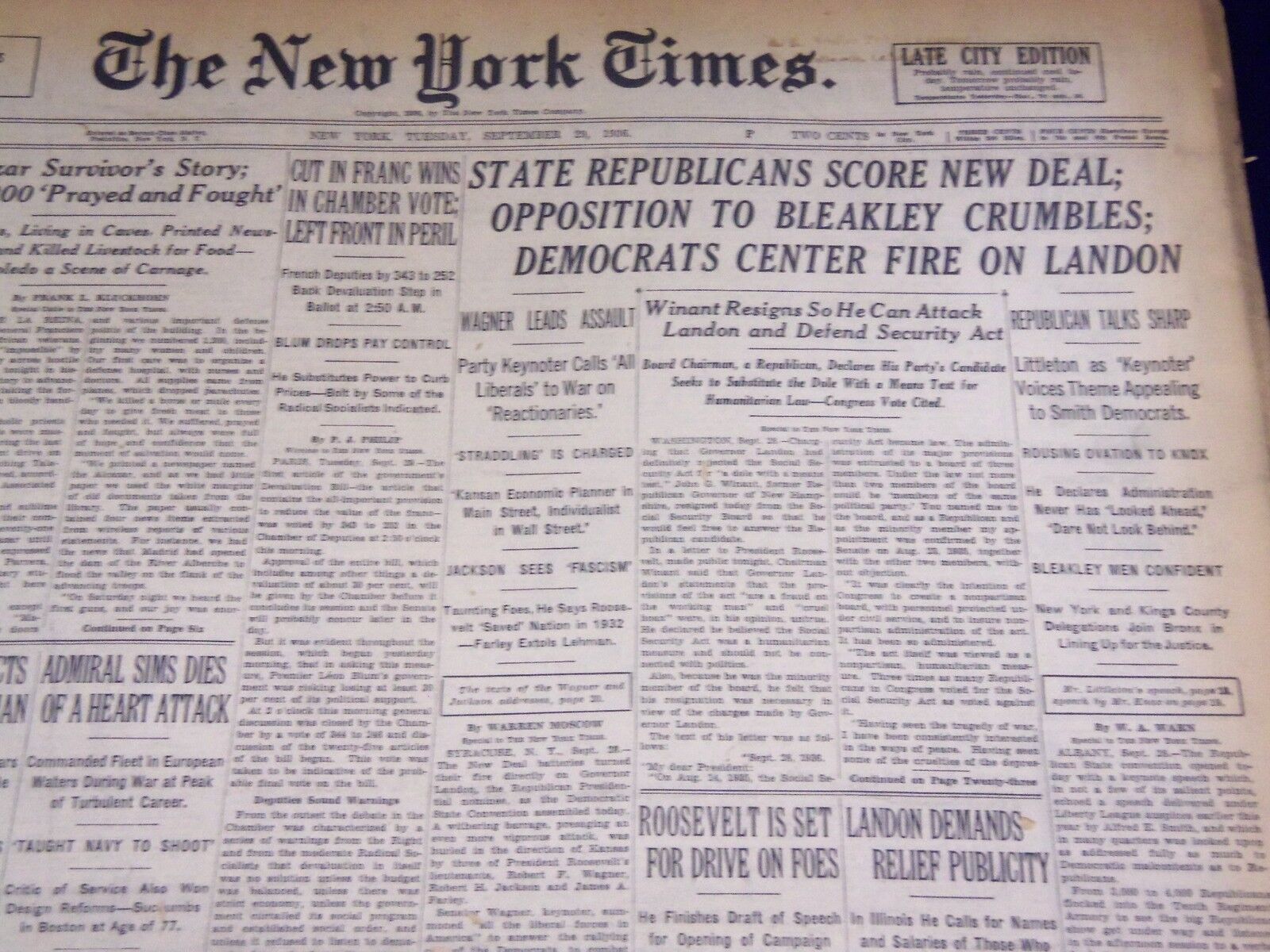 1936 SEPT 29 NEW YORK TIMES - ALCAZAR SURVIVORS STORY, 1,200 PRAYED - NT 2073
