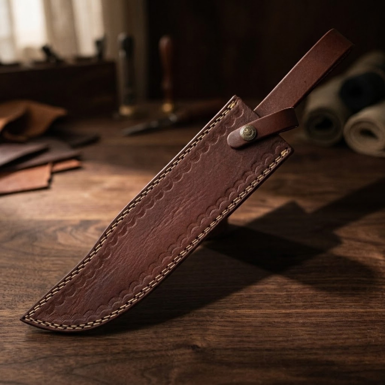 Handmade Brown Leather Replacement Sheath Scabbard 11 Inch Fixed Blade Knife US