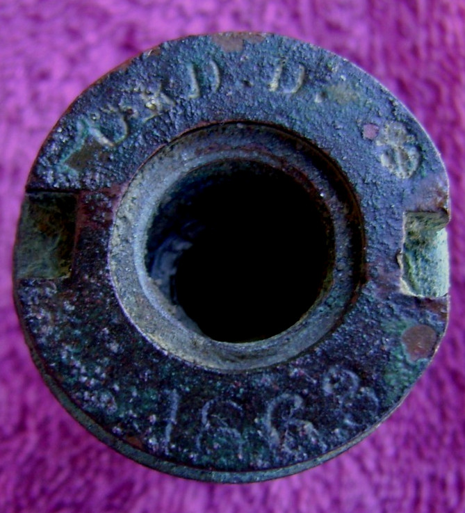 EXCAVATED ORIGINAL UNION ARTILLERY NAVAL FUSE DATED 1863 (FT FISHER)