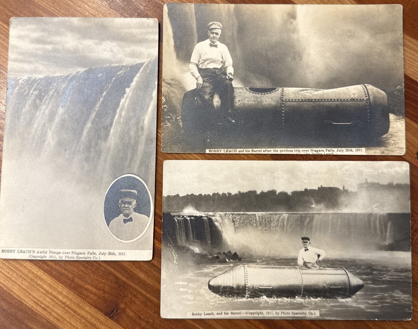 Rare Original 1911 RPPC Bobby Leach Barrel Perilous Trip Niagra Falls Set Of 3 Rare Original 1911 RPPC Bobby Leach Barrel Perilous Trip Niagra Falls Set Of 3