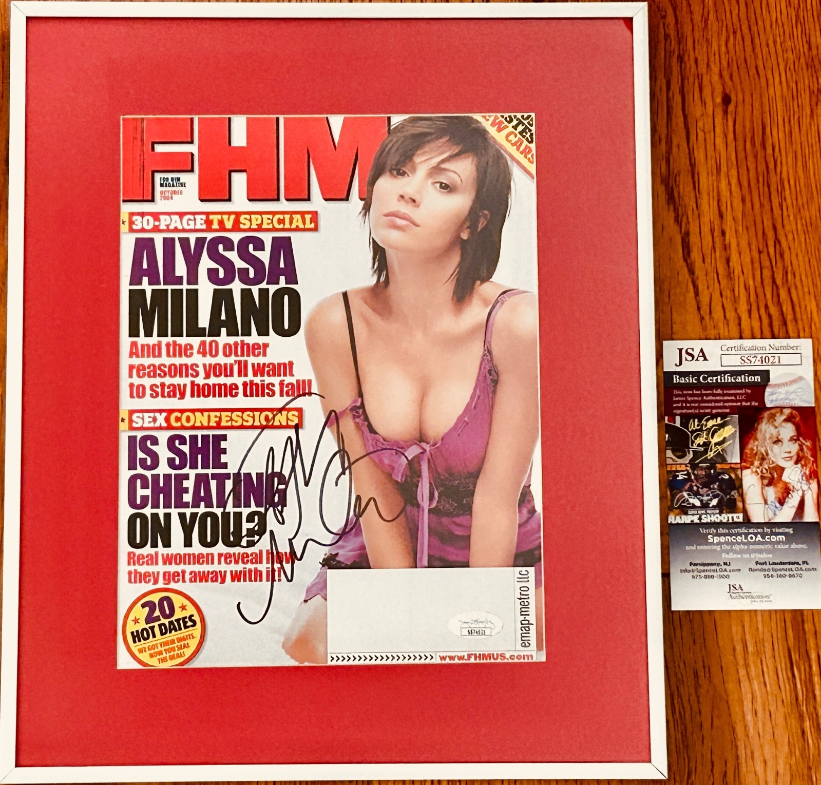 Alyssa Milano autograph signed 2004 FHM magazine cover custom framed JSA Charmed Alyssa Milano autograph signed 2004 FHM magazine cover custom framed JSA Charmed