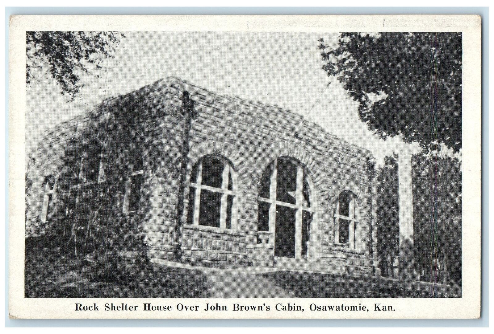 c1920's Rock Shelter House Over John's Brown Cabin Osawatomie Kansas KS Postcard