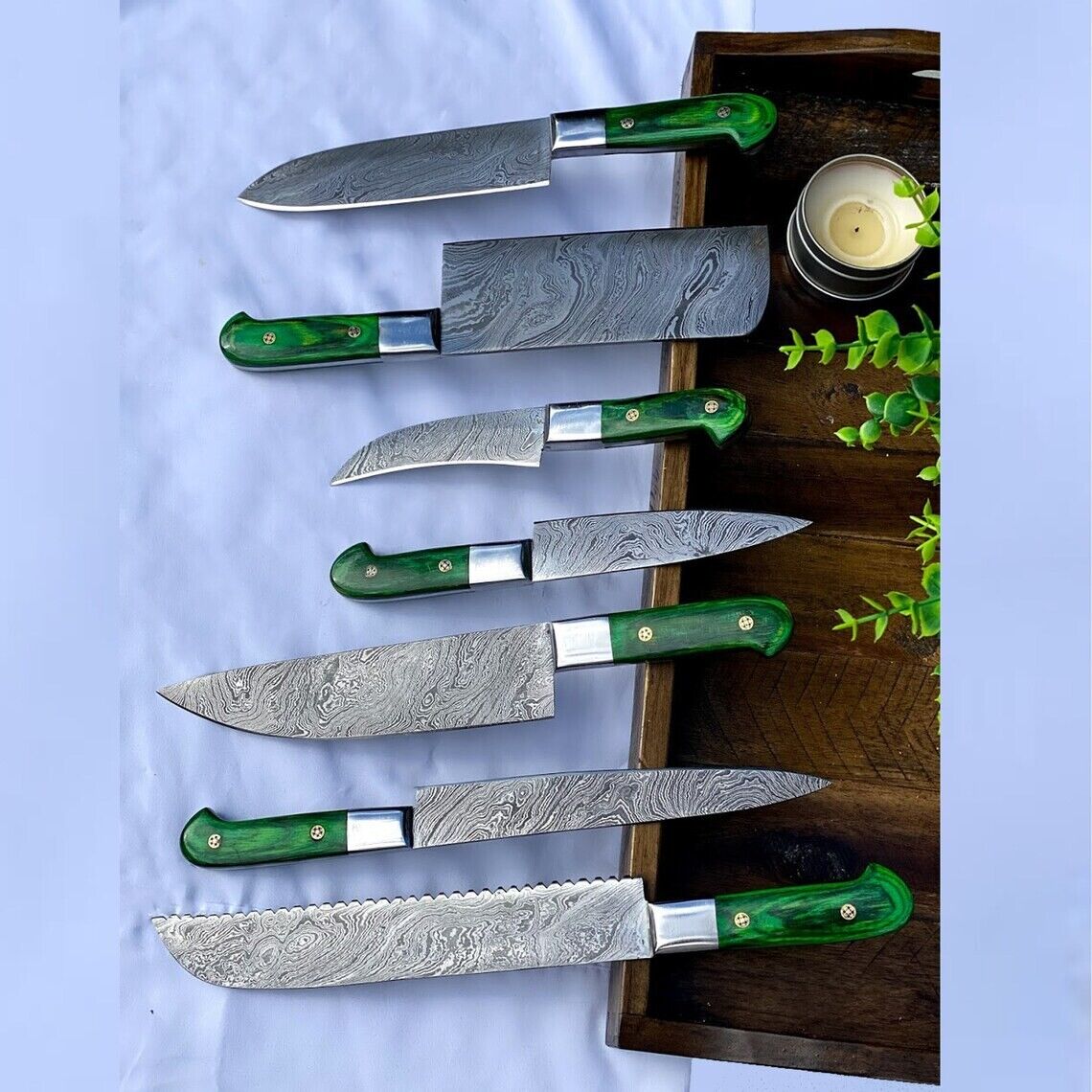 Handmade Damascus Steel 7pcs Knives Set Chef Knife Set - Free Customization