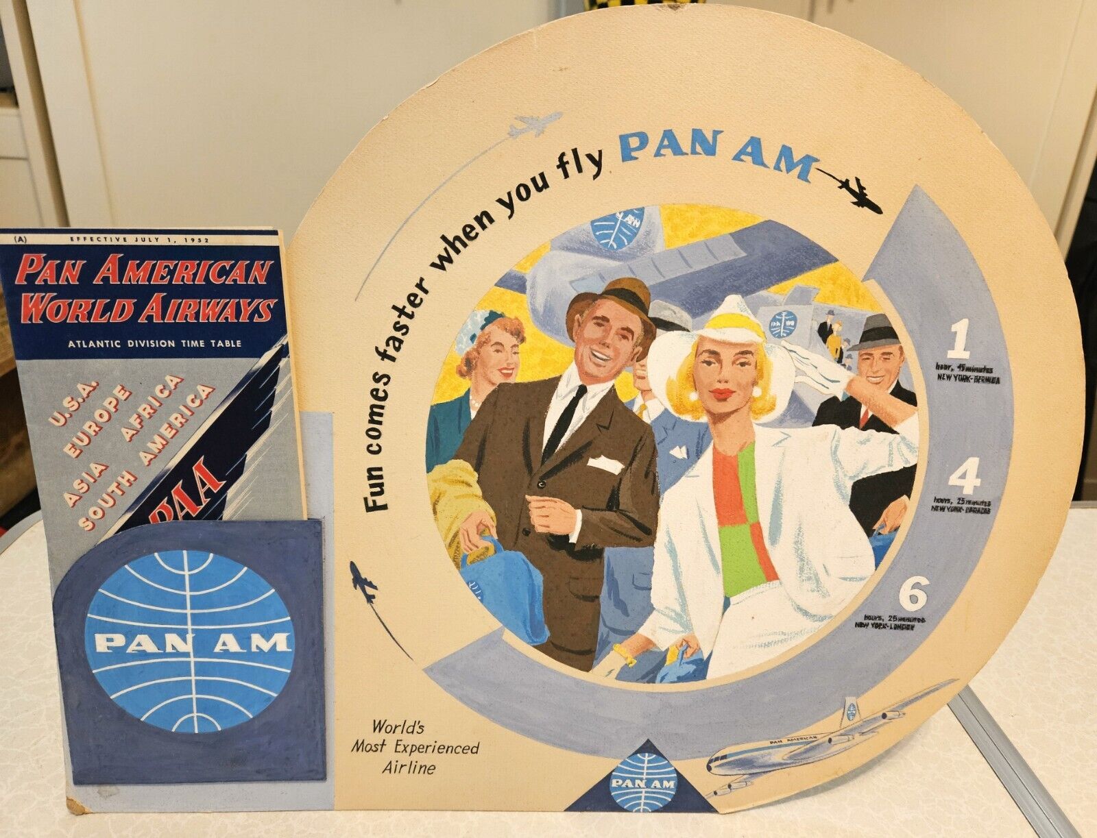 ORIGINAL PAN AMERICAN 1957 ARTIST PROOF TIME TABLE COUNTER DISPLAY NOT APPROVED