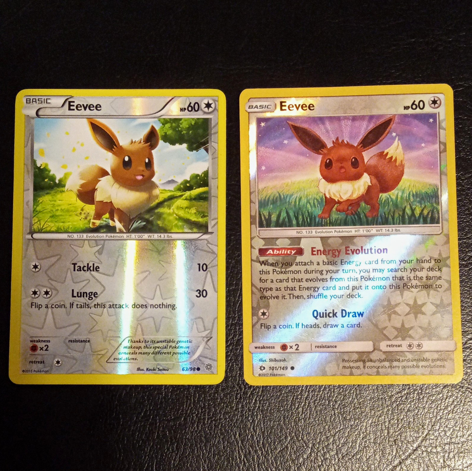 Eevee Reverse Holo Lot: 63/98 LP/MP 2015 and 101/149 LP 2017 Eevee Reverse Holo Lot: 63/98 LP/MP 2015 and 101/149 LP 2017