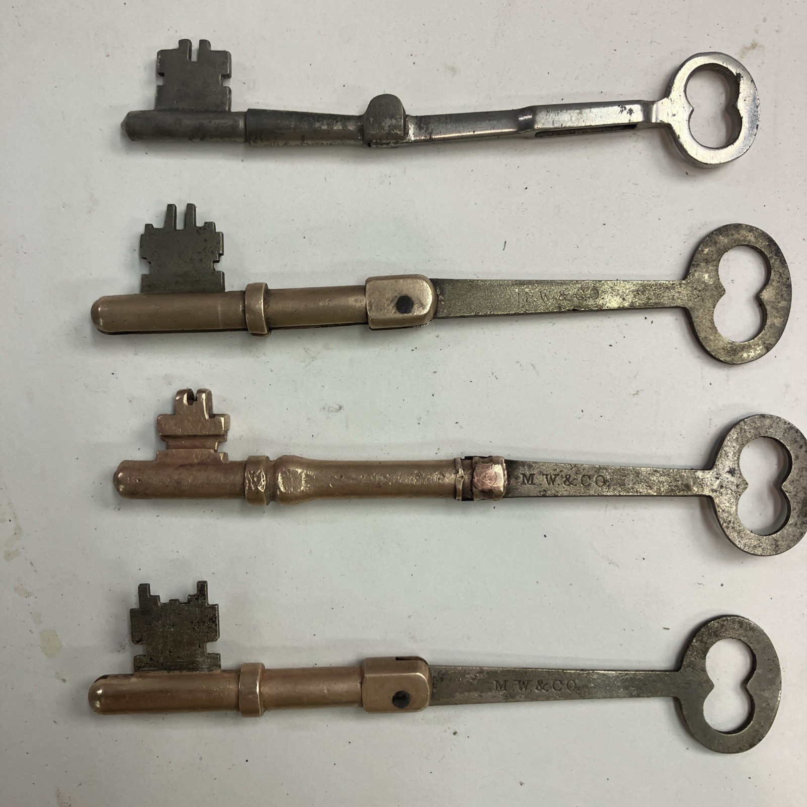rare antique brass Folding Keys M W & Co 1869 rare antique brass Folding Keys M W & Co 1869