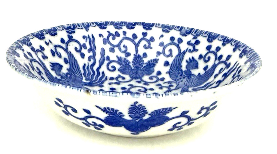 Vintage NORITAKE Morimura Blue & White Phoenix Bird Fruit Bowl w/Outer Design Vintage NORITAKE Morimura Blue & White Phoenix Bird Fruit Bowl w/Outer Design