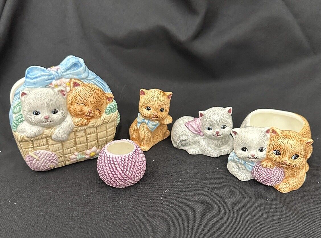 Vintage Kitchen Set Cottagecore/Cat Decor Ceramic Vintage 80’s Kawaii Cat