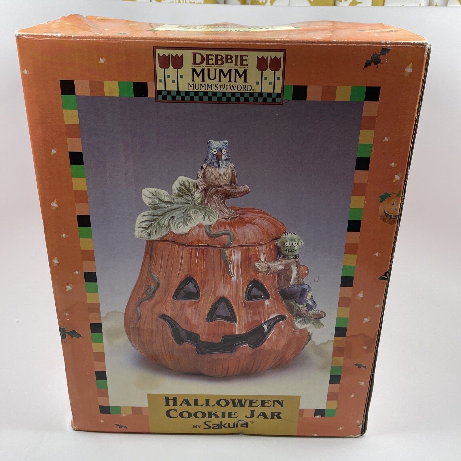 VTG Debbie Mumm Sakura 1998 Halloween Hand Painted  Pumpkin Cookie Jar Candy