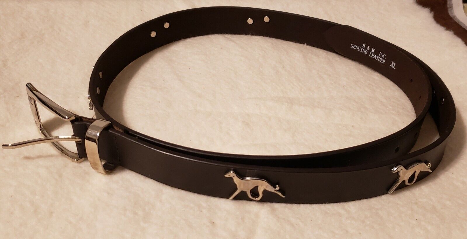 Greyhound Whippet Leather Belt  XL  Brown with Silver Dogs