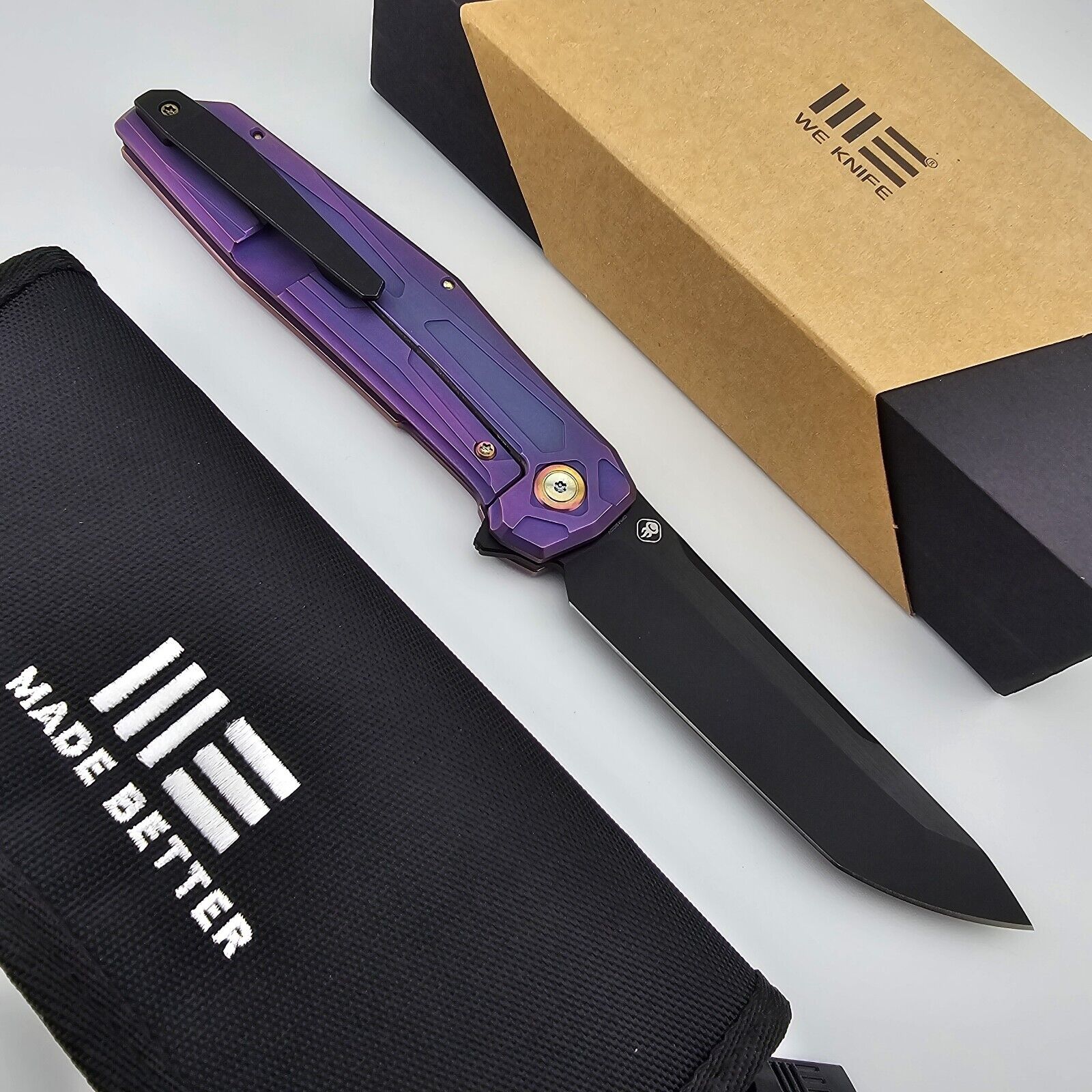 WE Knife Shadowfire Folding Knife Anodized Purple Titanium Handle 20CV WE22035-1