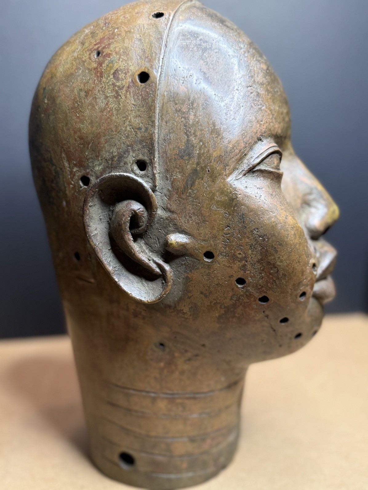 Vintage / Antique African Art Large Benin Bronze Head Sculpture - 13.5