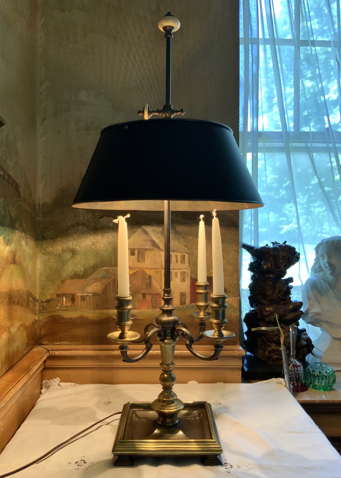 CHAPMAN BRASS CANDELABRA BOUILLOTTE TABLE LAMP W/ METAL TOLE SHADE CHAPMAN BRASS CANDELABRA BOUILLOTTE TABLE LAMP W/ METAL TOLE SHADE