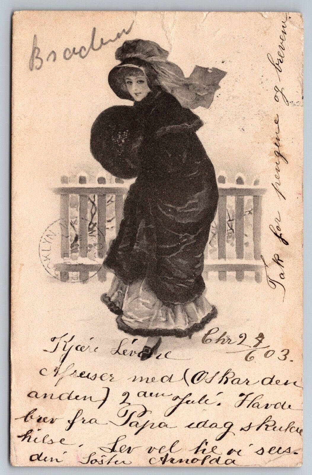 Vintage 1903 Foreign Postcard with Woman